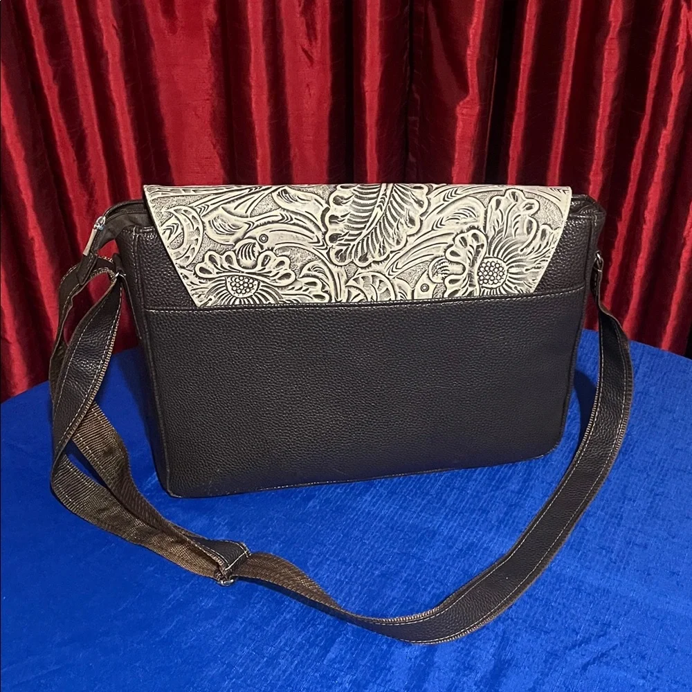 Mexican Floral Embossed Leather Messenger Bag – Artisan Handmade Crossbody